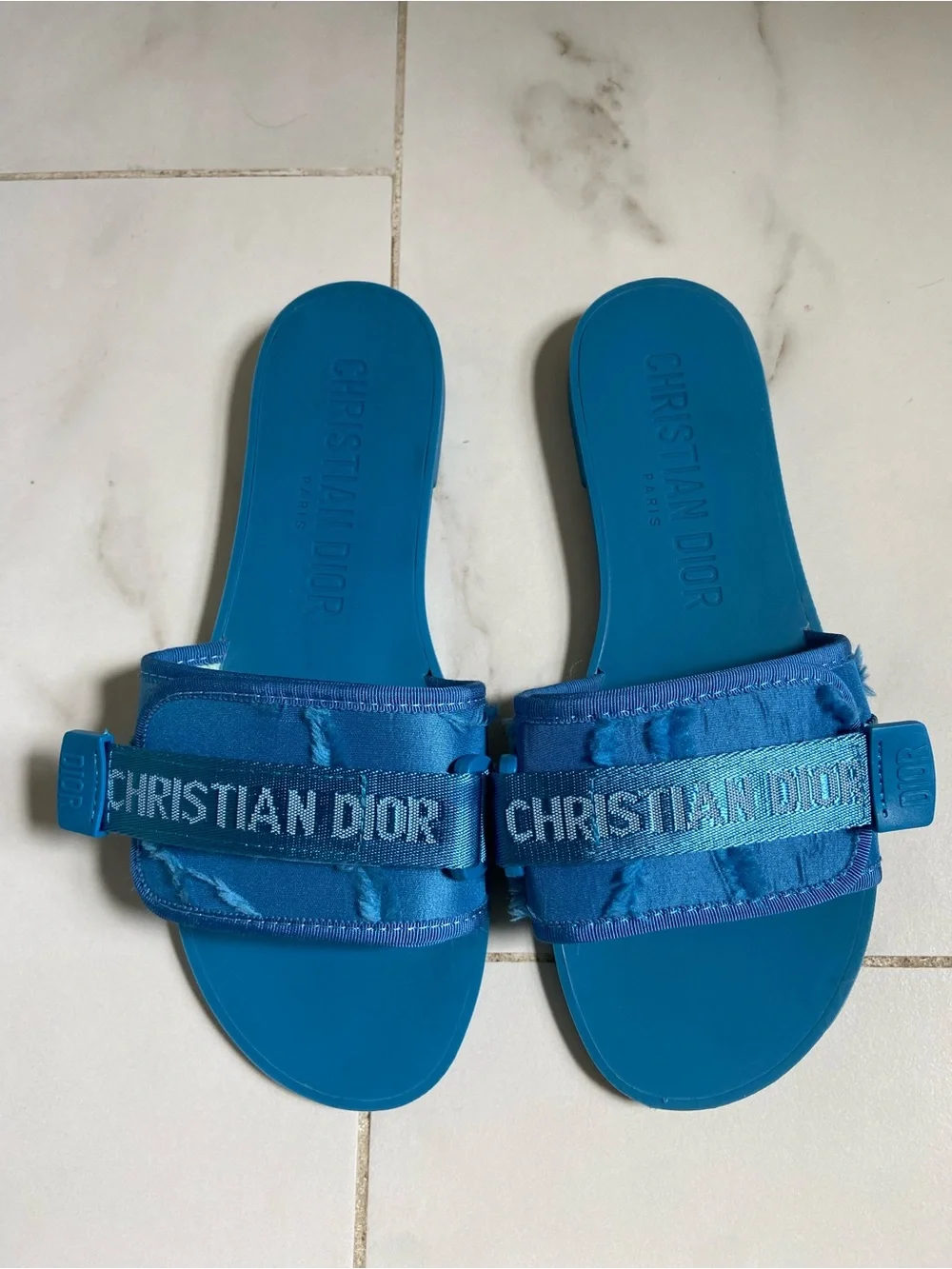 Dior Blue Slide Sandals with CHRISTIAN DIOR Strap